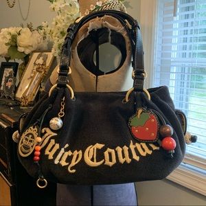 Juicy Couture Strawberry Fields Black Terry Shoulder Bag